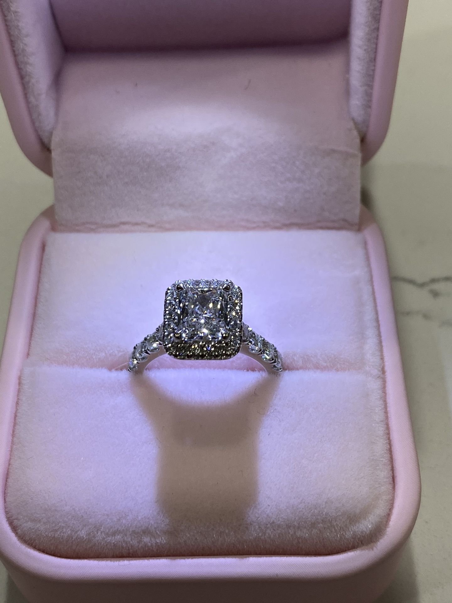 1.32ct Radiant Cut (Natural Stone)  Halo Engagement Ring