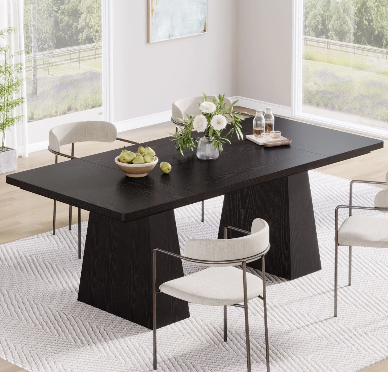 F1993 63" Dining Table, Farmhouse Wood Kitchen Table for 6 People