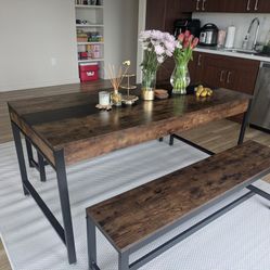 Wooden Dining Table With 2 Benches