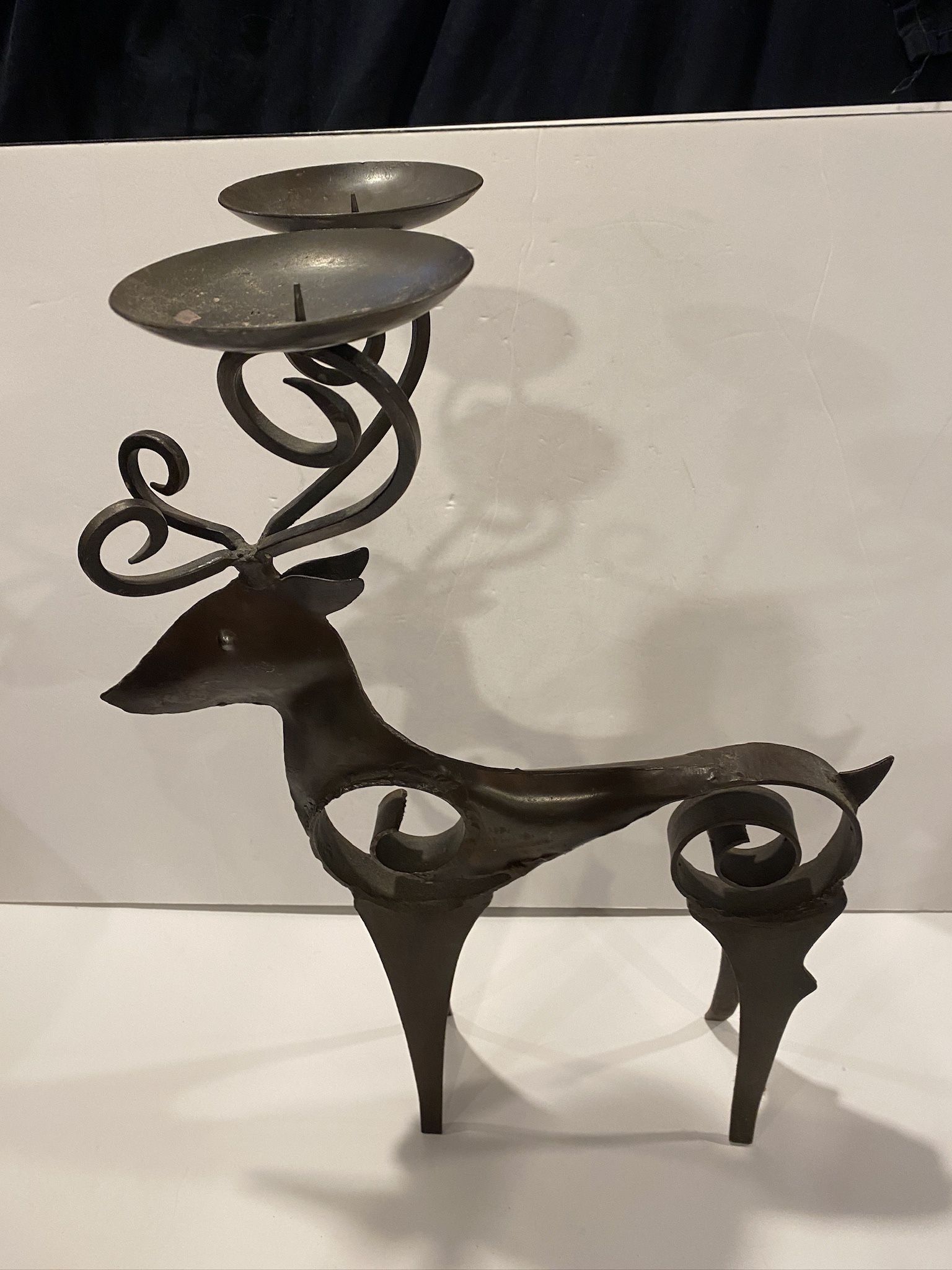 Large 19” Forged Metal Stag Deer 2 Pillar Candle Holder Reindeer