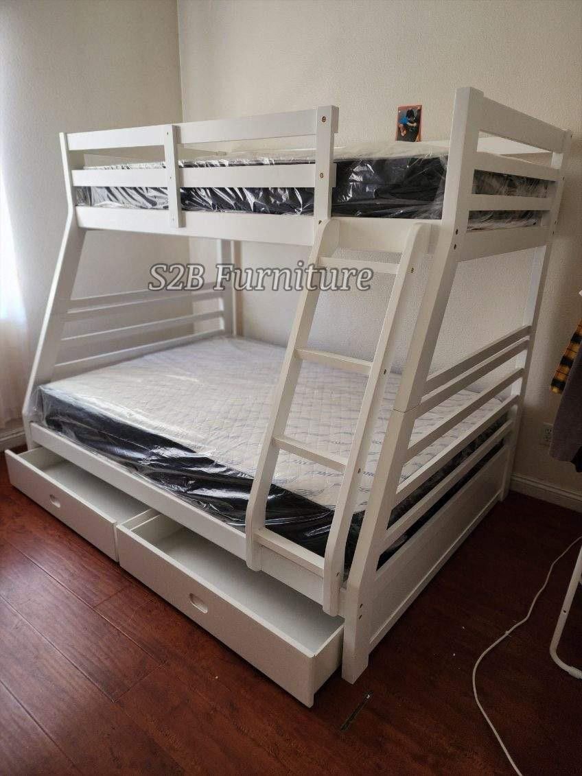 Twin/full Size White Bunkbed With Orthopedic Mattress 