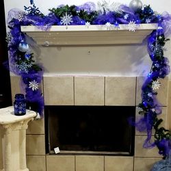 18ft Snowflake Blue with White Accent Thick Double Standed Garland Arrangement with Ornaments 
