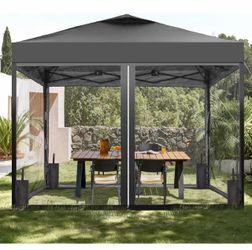 10x10FT Pop Up Canopy with Mosquito Netting, Portable Gazebo with 4 Ropes, 8 Stakes, 4 Sandbags and Handbag, Outdoor Screen House Shelter for or Patio