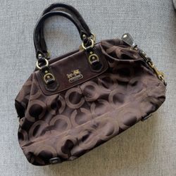 Brown Madison Sabrina Coach signature satchel