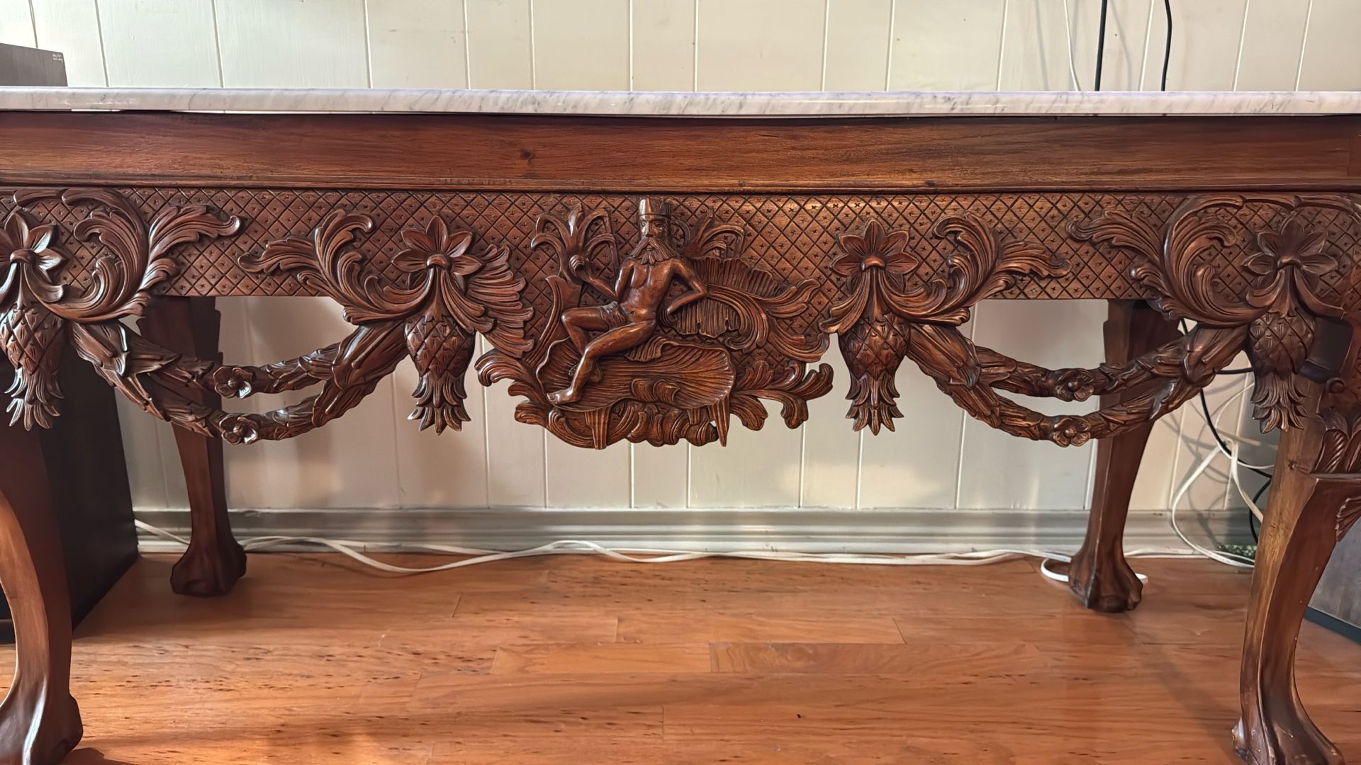 Marble Console Table With Upside Down Pineapple Carving 