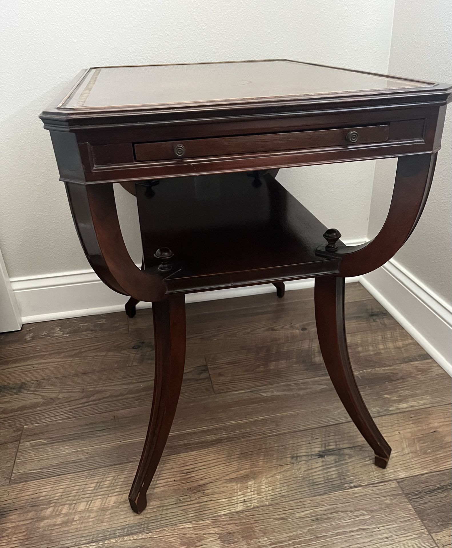 Vintage Mid Century Mahogany Side Table Leather Top Inlay