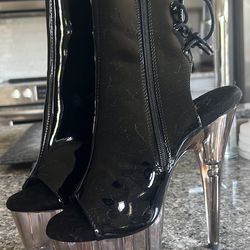 Black Leather Stripper Heels 
