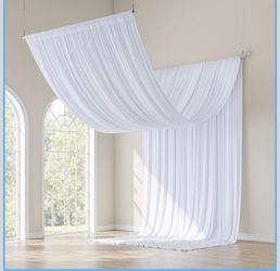gogoparti 20x20FT White Ceiling Curtain Panels - 4 Panels of 5x20FT Wrinkle-Free Polyester Drapes for Weddings, Birthdays, Parties, Tent & Event Decor