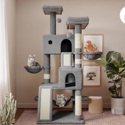 65 inch larger cat tree tower condo light gray