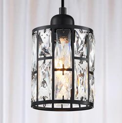 Crystal Hanging Kitchen Island Pendant Light Black Finish