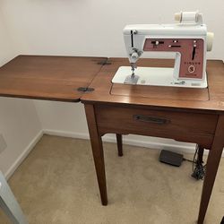1960’s Singer Sewing Machine And Mid Century Sewing Chair