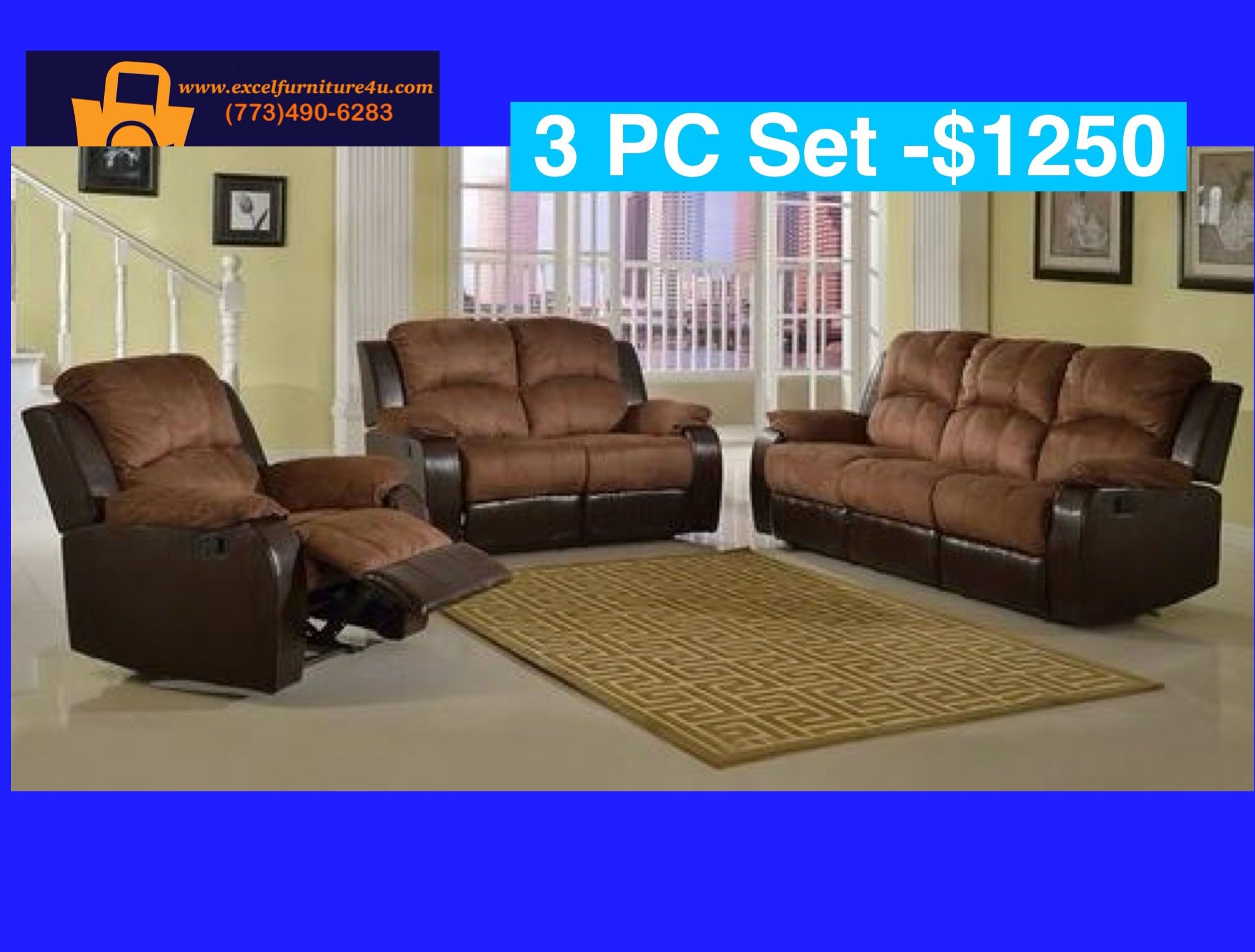 💥FREE DELIVERY💥Brand New 3PC Reclining Sofa Loveseat Set