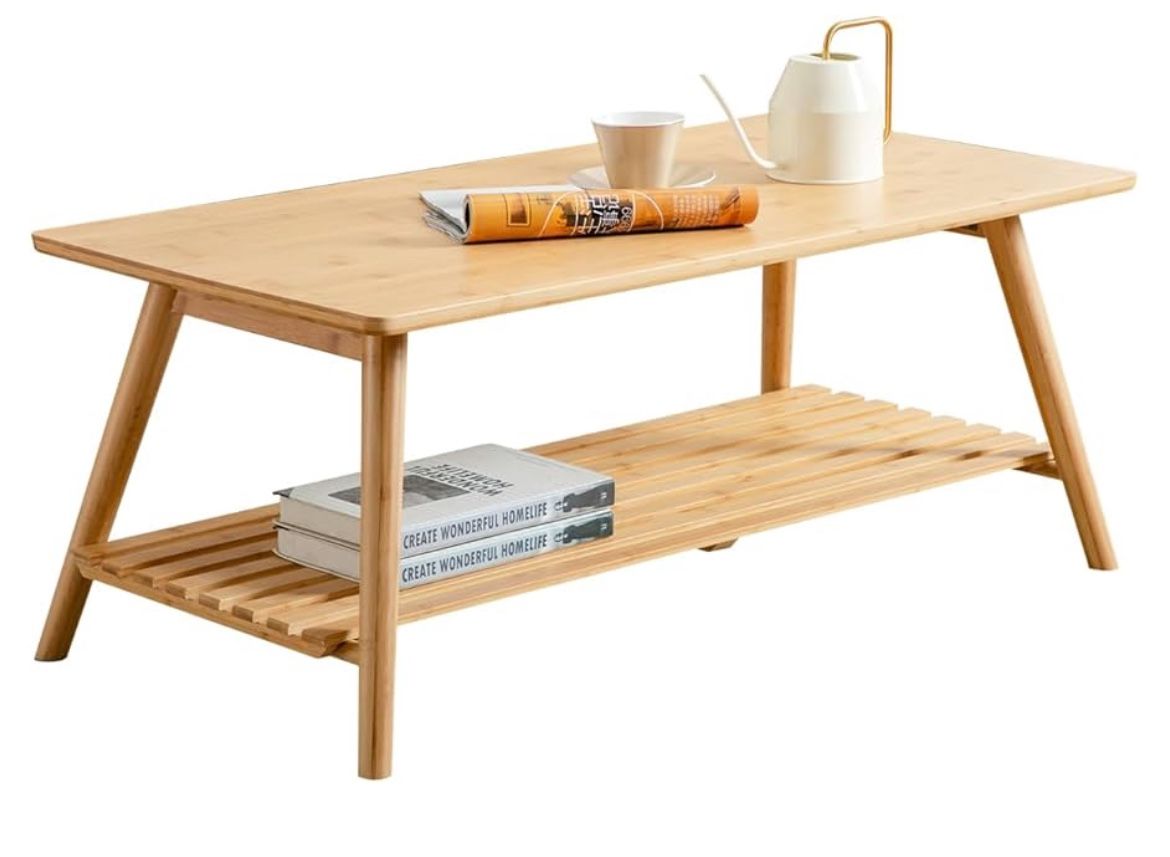 Nnewvante Coffee Table Foldable Bamboo Mid Century Desk TV Stand with Open St...