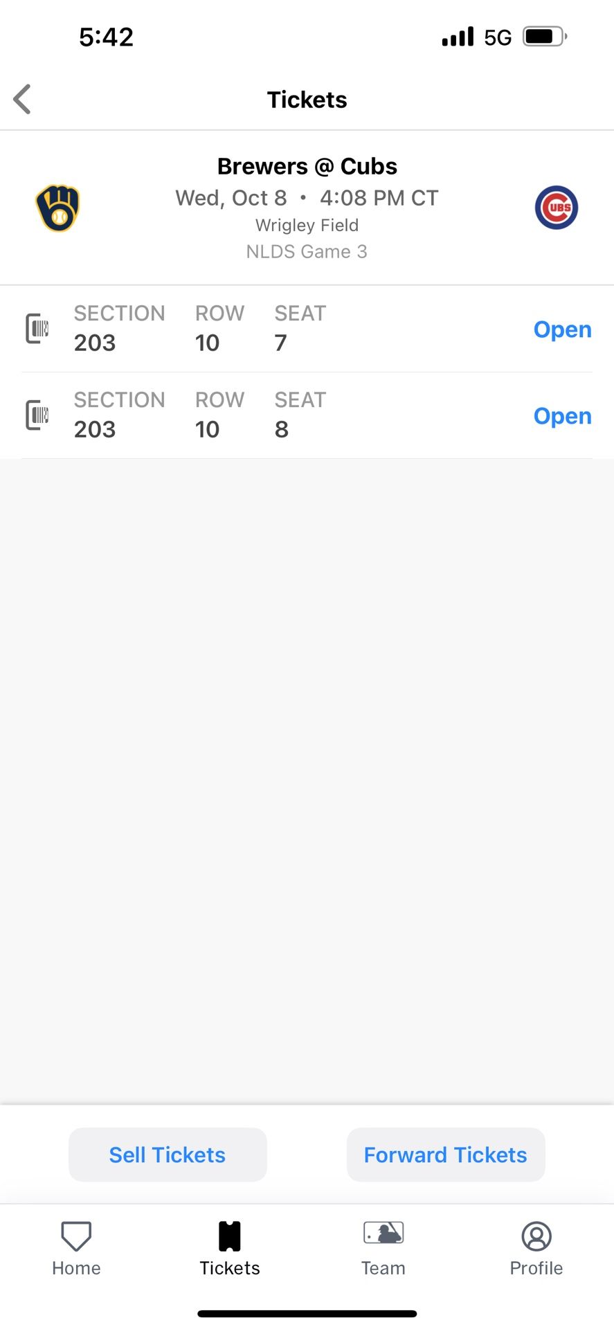 Selling 2 cubs tickets for Oct.8