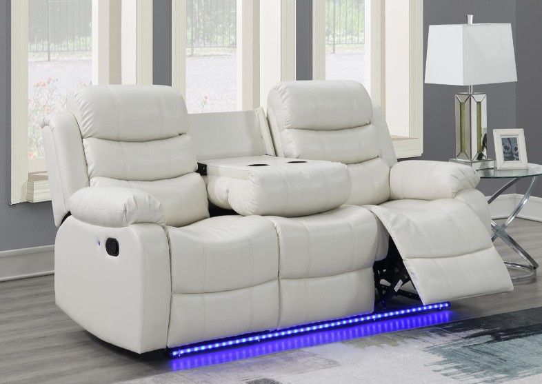 White Leather Sofa With Dual Recliners
