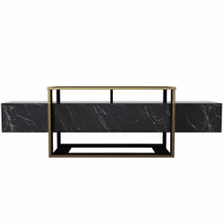 Modern TV Stand with Wall-Mount Option, Black & Gold, 63.0 x 19.6 x 18.1 inches | 100% Melamine Coated Particle Board, Thickness: 0.7 inches | Numerou