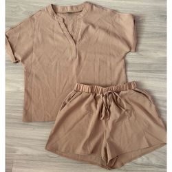 Emery Rose 2-Piece Lounge Set Shorts & Top Size S Textured Drawstring