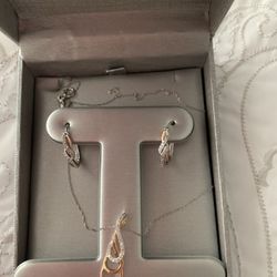 Zales Necklace And Earings Set,new,yellow And White Gold