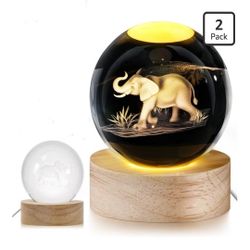 New 2 Sets Galentines Day Elephant Gift for Women 3D Elephant Crystal Ball Night Lamp with Story Card Birthday Friendship Gift Decor