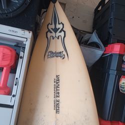 6'0 Ft Surfboard, Tri Fin. Shaped By Mike Estrada With Leash