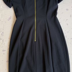 Calvin Klein Blue Navy Midi Dress With Gold Back Zipper 