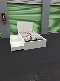White Twin Bed Frame with Storage Drawers