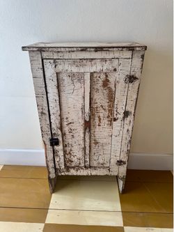 Antique 19thC Primitive Jelly Cupboard - Chippy White & Green Milk Paint