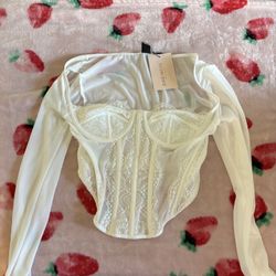 white long sleeve mesh corset 