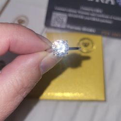 2 Carat Round Moissanite Solitaire. Size 6 & 7