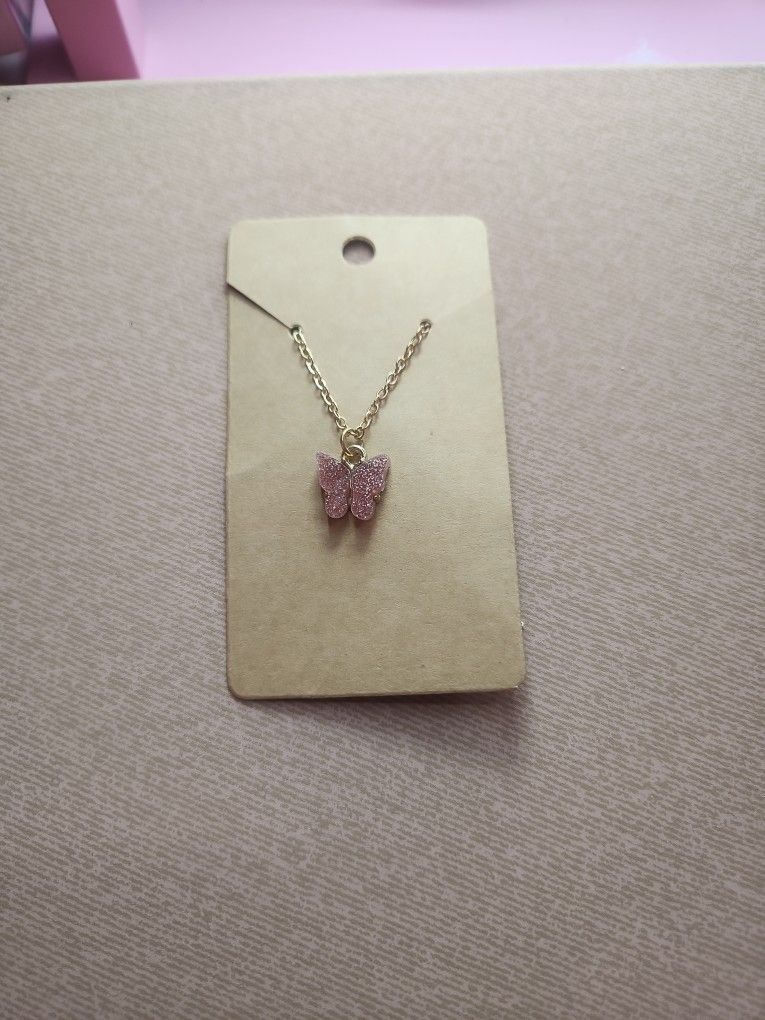 Butterfly Necklace ( Pink Glitter)