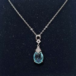 Aquamarine & White Sapphire Teardrop Necklace