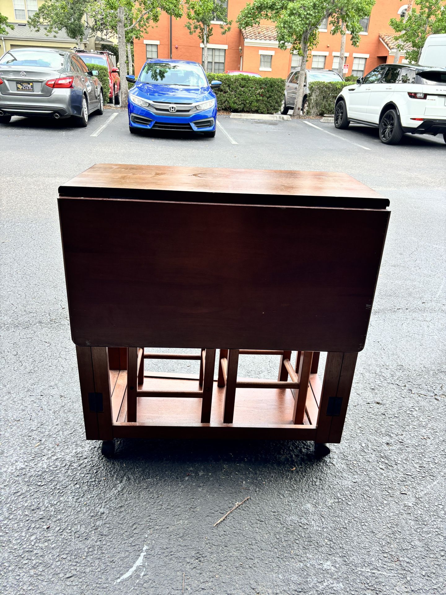 For Sale: Foldable, Modular Dining Table with drawer and Two Stools 