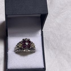 BARBARA BIXBY FLOWER GARNET TOPAZ GEMSTONE RING SIZE 7 SS 18K CARVED Gift