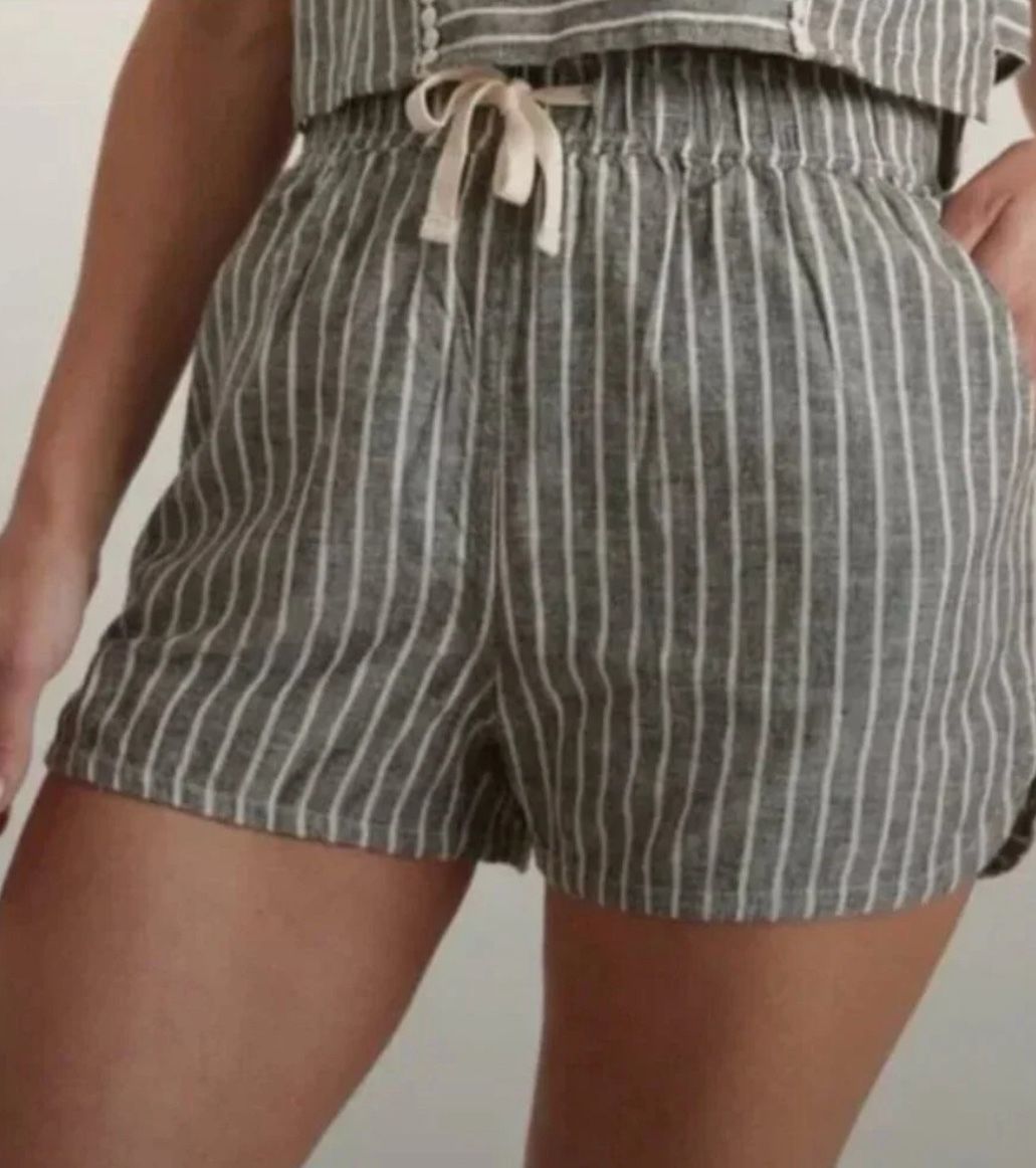 Marine Layer Womens Black White Blue Striped Beach Shorts Size Small Retail $78