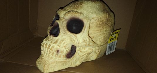 Vtg 7"x10"  Easter Unlimited Foam Rubber Skull Glows in the dark Halloween Prop