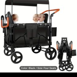 New Stroller Wagon 4 Seats Quad
Collapsible Stroller with Adjustable
Handle & Canopy