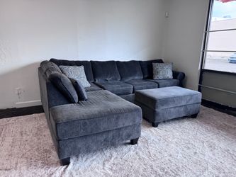Dark gray sectional sofa couch sala ottoman