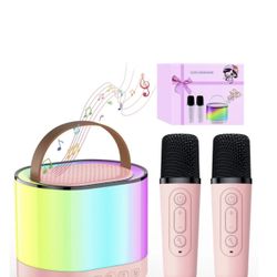Mini Kids Karaoke Machine Portable Bluetooth Speaker with 2 Wireless Microphone