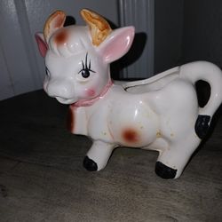 Vintage Retro Brown & Pink Porcelain Cow Creamer