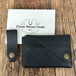 Crazy Horse Leather Wallet & Keychain Set Handmade Rustic Vintage Style