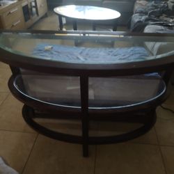 Cherry Colored sofa/console table with glass shelves