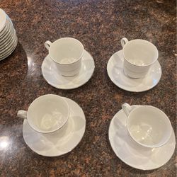 White Fine China Set Of Four Teá Cups And Saucer And Nasco Fine China Serving Plate 