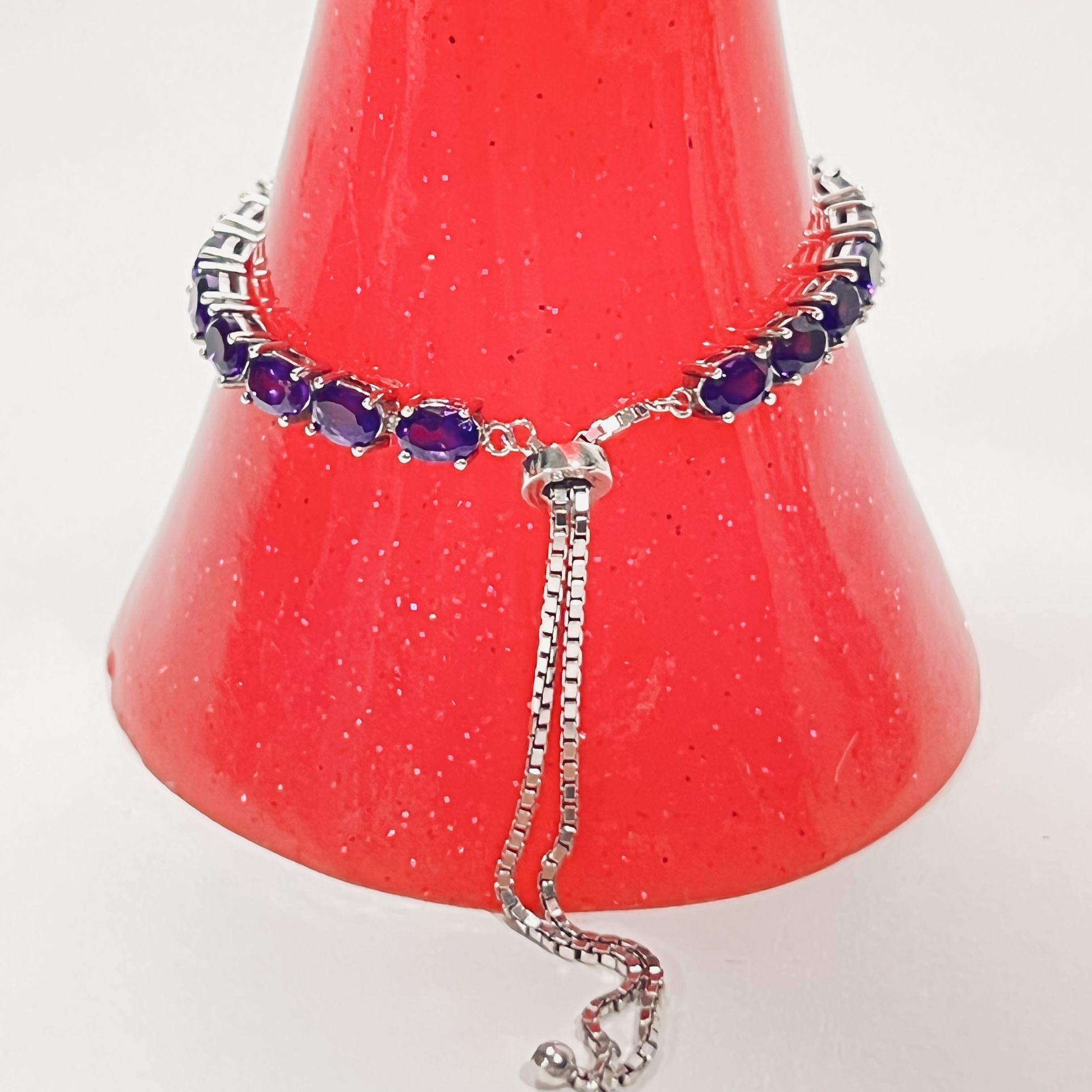 925 Oval Cut Purple Adjustable Tennis Bracelet RUE