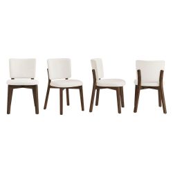 Annika Beige Fabric Upholstered Dining Chair Large-sized Cushion Side Chair with Solid Wood Dark Brown Legs (Set of 4)