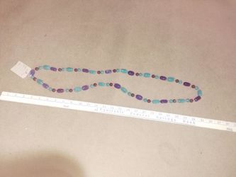 Turquoise color and blues and purples 48 in necklace