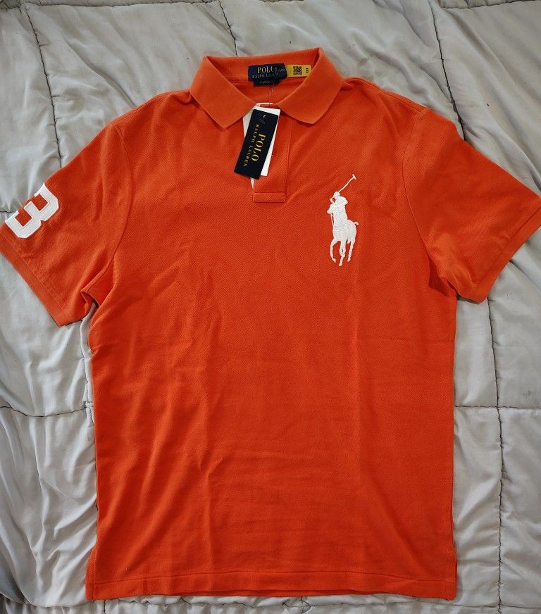 Ralph Lauren Polo Orange Big Pony Logo Shirt Size Medium NWT