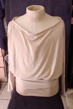 Beige Off The Shoulder Ruched Batwing Sleeve Top