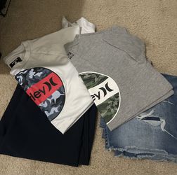 Hurley T’s and shorts (Youth L and 14 shorts)