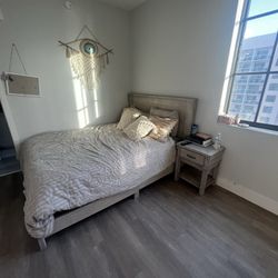 Queen Bed + Mattress + Night Stand + Mirror  