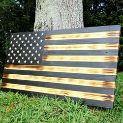 Wooden Rustic American Flag Handmade Black 36” x 19.5” Made in the US FREE LOCAL DELIVERY IN ORLANDO AREA